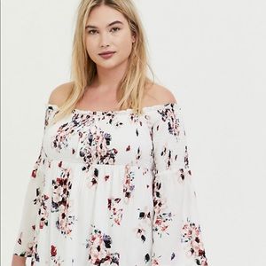 Torrid Floral Challis Lace Up OTS Babydoll Tunic